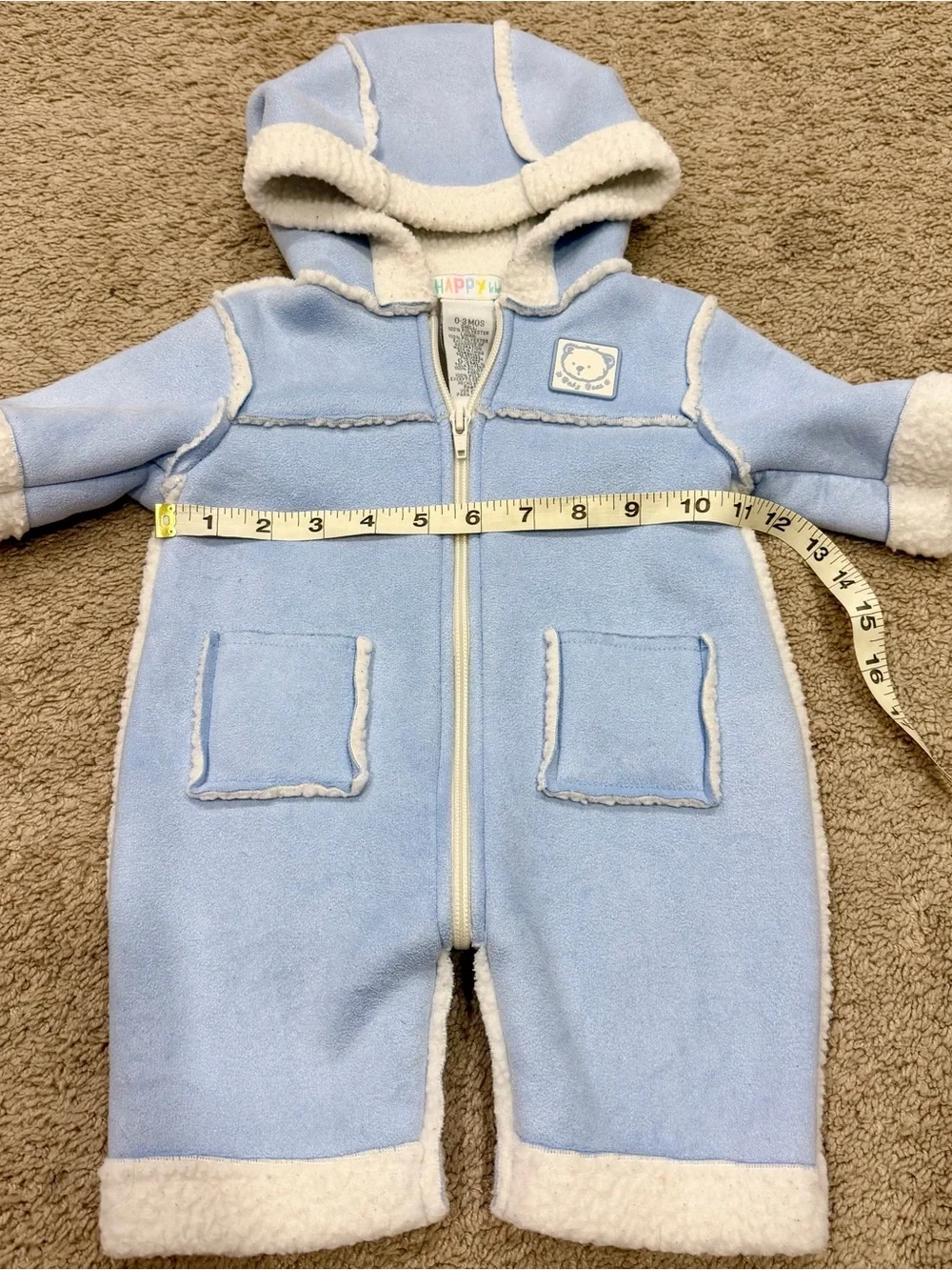 Happy Kids Suit Baby 0-3 Months Baby Blue Hooded Faux Suede Sherpa Fleece